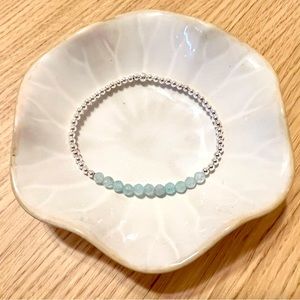 Aquamarine Bar with Sterling Silver Bead Stretch Bracelet